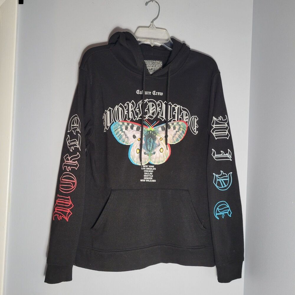 Brooklyn Cloth Black Pullover Hoodie Long Sleeve Butterfly Graphic Unisex Size M